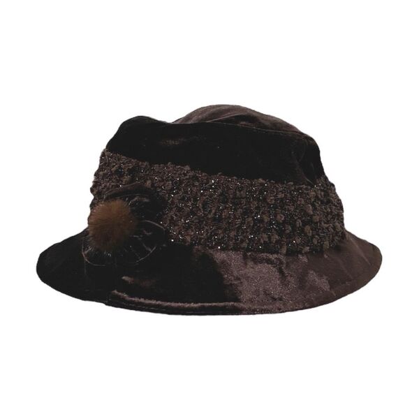 Women’s Vintage Japanese Plum Purple Swiss Dot Glitter Fancy BUCKET HAT w/ Pom - Picture 1 of 10